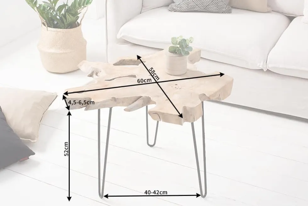 Einzigartiger Beistelltisch WILD 60cm Teakholz Baumscheibe Couchtisch