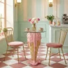 Einzigartiger Bistrotisch ICE CREAM 75cm beige rosa runde Tischplatte Glas handmade