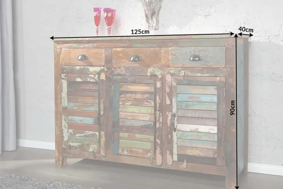 Einzigartiges Sideboard JAKARTA 125cm recyceltes Massivholz aus Fischerbooten