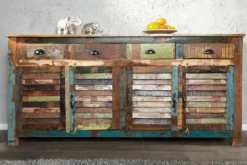 Einzigartiges Sideboard JAKARTA 160cm bunt recyceltes Massivholz aus Fischerbooten