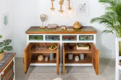 Einzigartiges Sideboard JAKARTA 160cm weiß bunt recyceltes Massivholz aus Fischerbooten