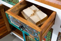 Einzigartiges Sideboard JAKARTA 160cm weiß bunt recyceltes Massivholz aus Fischerbooten
