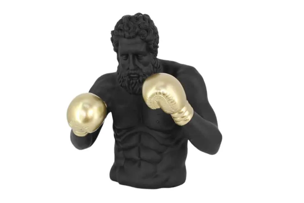 Einzigartige Statue BOXER 50cm schwarz gold handmade Skulptur Deko-Figur