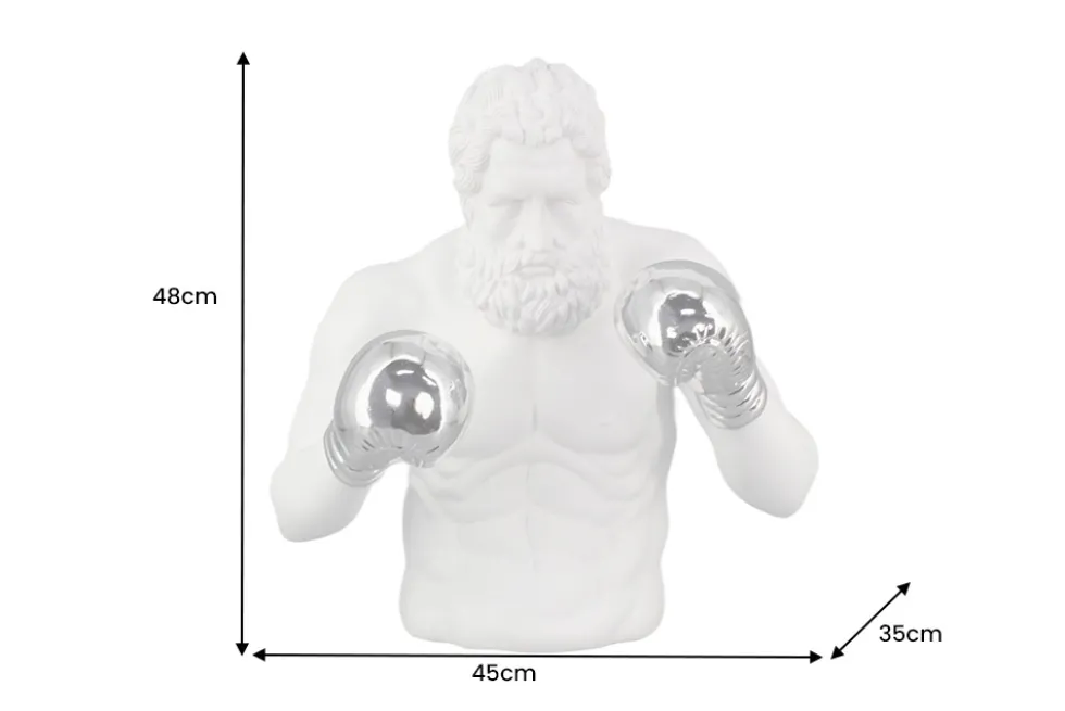 Einzigartige Statue BOXER 50cm weiß silber handmade Skulptur Deko-Figur