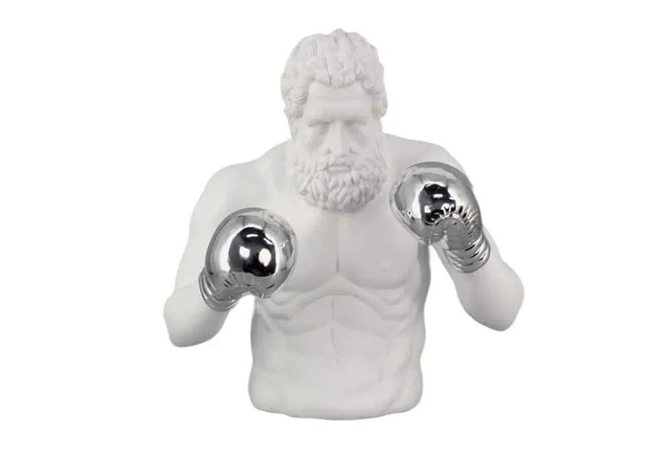 Einzigartige Statue BOXER 50cm weiß silber handmade Skulptur Deko-Figur