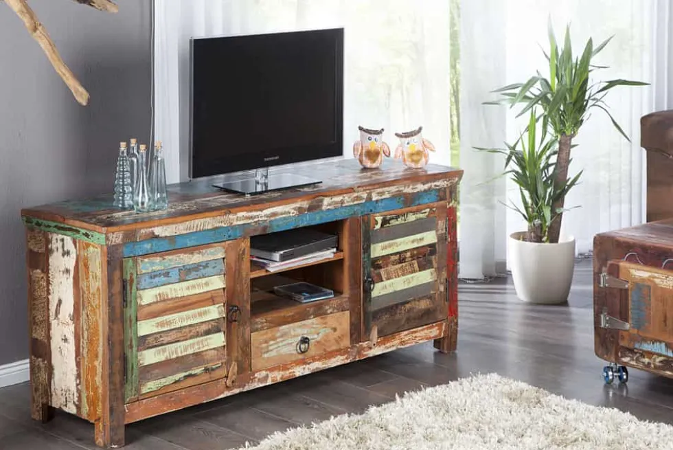 Einzigartiges TV-Board JAKARTA 150cm bunt recyceltes Massivholz