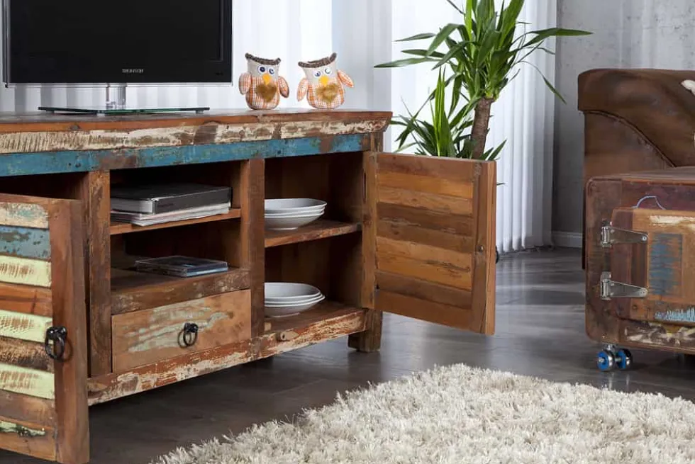 Einzigartiges TV-Board JAKARTA 150cm bunt recyceltes Massivholz