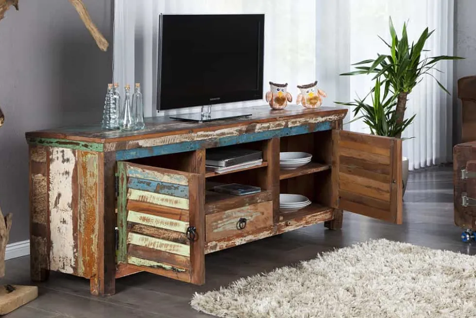 Einzigartiges TV-Board JAKARTA 150cm bunt recyceltes Massivholz