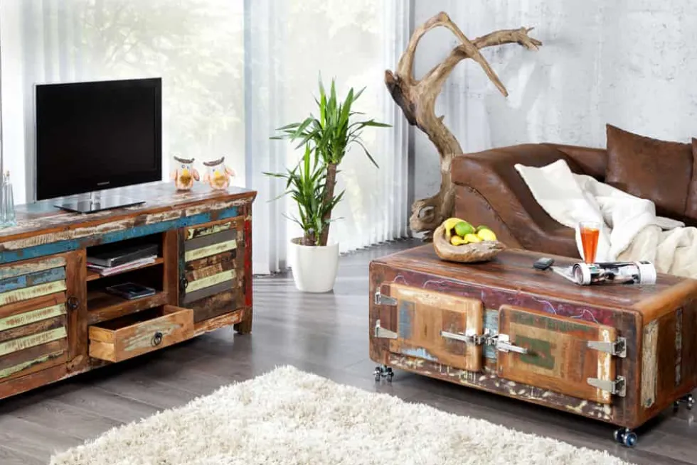 Einzigartiges TV-Board JAKARTA 150cm bunt recyceltes Massivholz