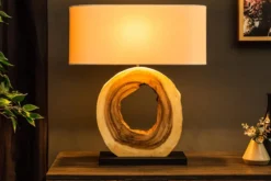 Einzigartige Tischlampe ORGANIC ARTWORK 65cm natur creme weiß Regenbaum mit Leinenschirm