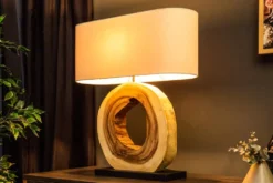 Einzigartige Tischlampe ORGANIC ARTWORK 65cm natur creme weiß Regenbaum mit Leinenschirm