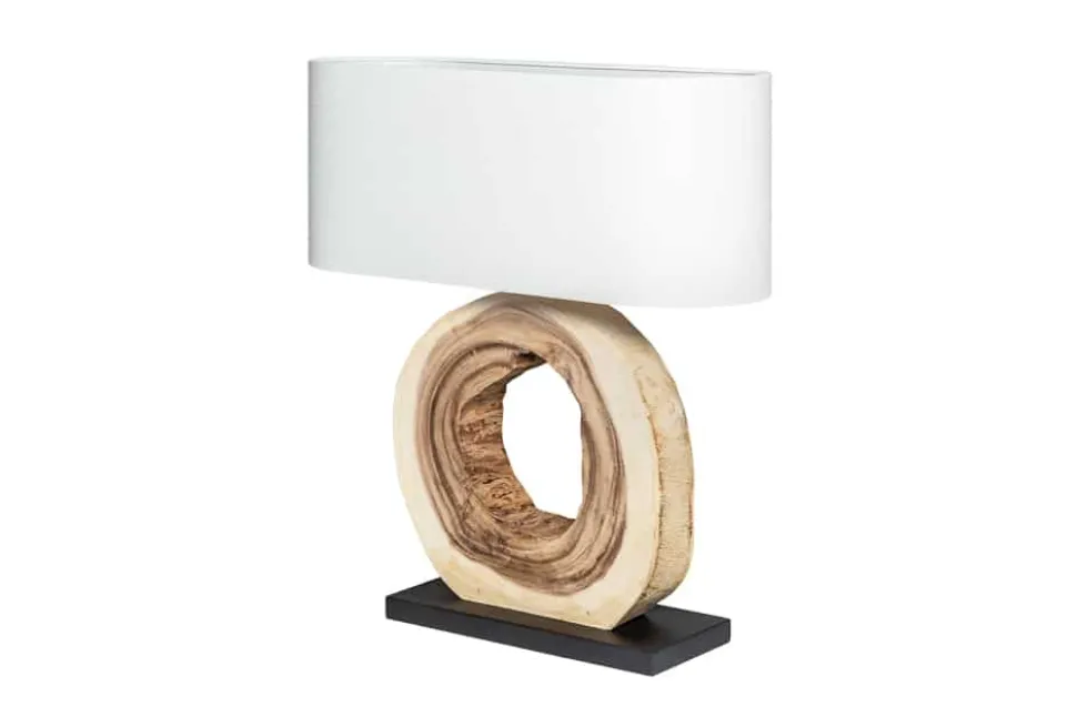 Einzigartige Tischlampe ORGANIC ARTWORK 65cm natur creme weiß Regenbaum mit Leinenschirm