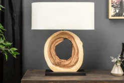 Einzigartige Tischlampe ORGANIC ARTWORK 65cm natur creme weiß Regenbaum mit Leinenschirm
