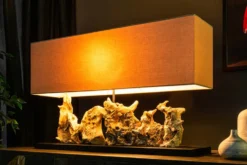 Einzigartige Treibholz Tischlampe PURE UNIQUE 80cm beige mit Leinenschirm