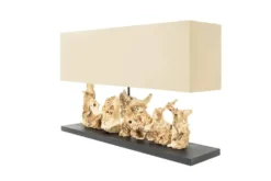 Einzigartige Treibholz Tischlampe PURE UNIQUE 80cm beige mit Leinenschirm