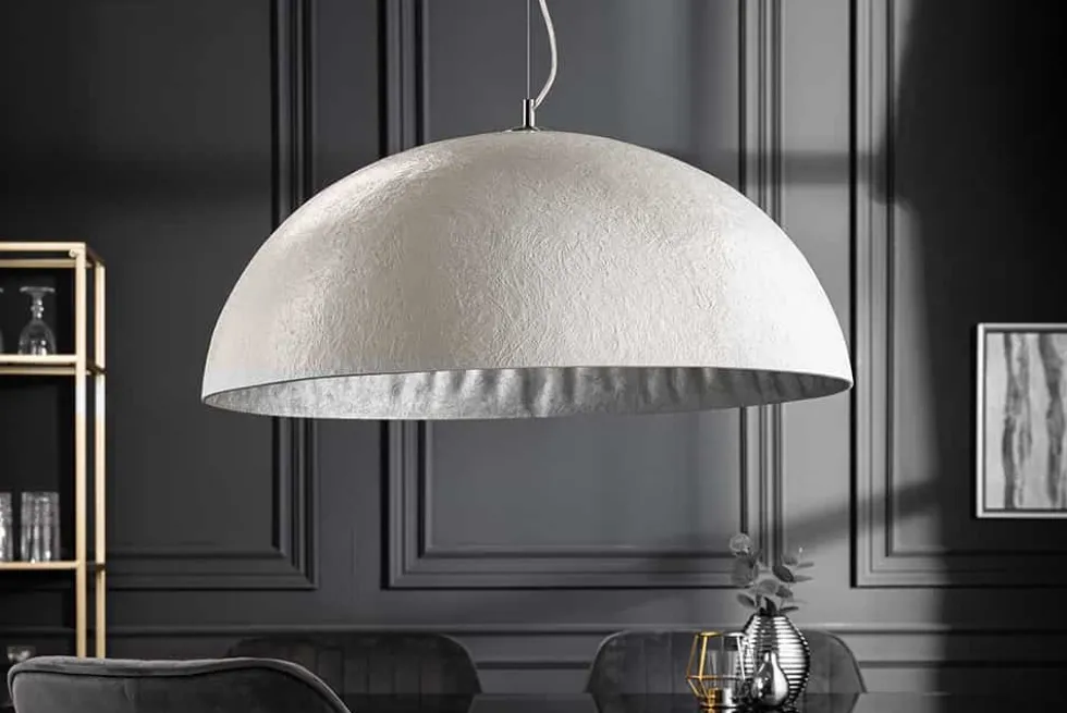 Elegante Design Hängeleuchte GLOW 70cm weiß silber Hängelampe