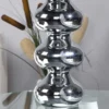 Elegante Design Tischlampe MIA 60cm silber Tischleuchte Stoffschirm