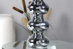 Elegante Design Tischlampe MIA 60cm silber Tischleuchte Stoffschirm