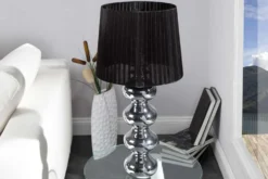 Elegante Design Tischlampe MIA 60cm silber Tischleuchte Stoffschirm
