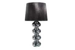 Elegante Design Tischlampe MIA 60cm silber Tischleuchte Stoffschirm