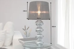 Elegante Design Tischlampe MIA 60cm silber Tischleuchte Stoffschirm
