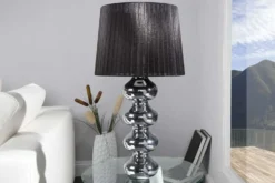 Elegante Design Tischlampe MIA 60cm silber Tischleuchte Stoffschirm