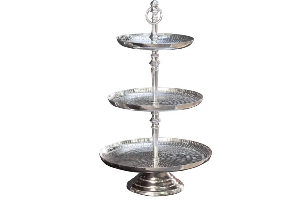 Elegante Etagere ORIENT 50cm silber im Rice Hammerschlag Design mit drei Etagen