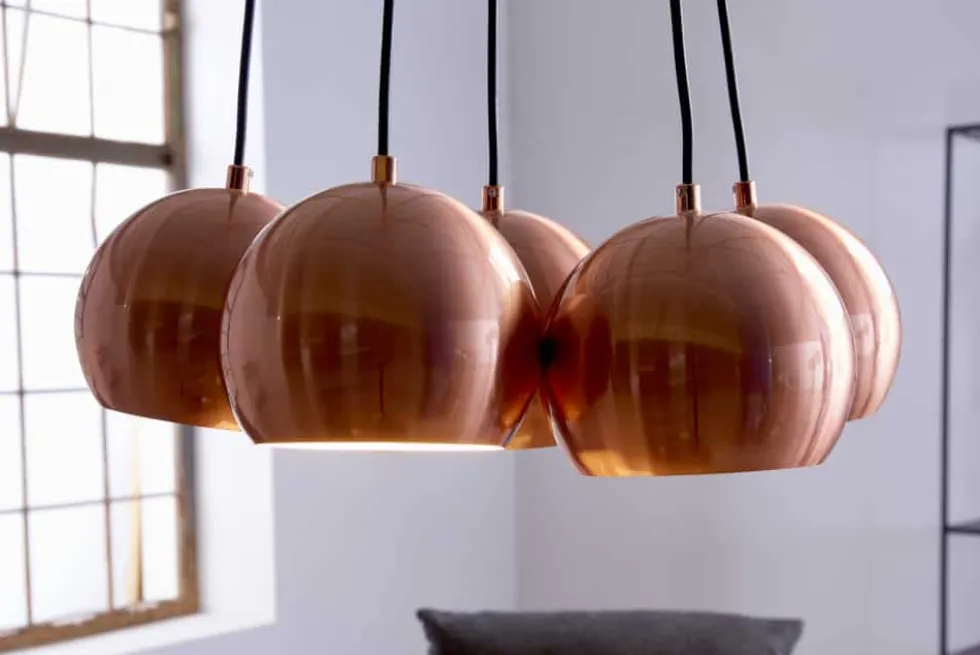 Elegante Hängelampe PERLOTTA kupfer mit 5 Schirmen Kugelleuchte