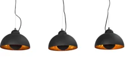 Elegante Hängelampe STUDIO 3 110cm schwarz Blattgold-Optik drei Schirme