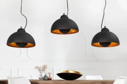 Elegante Hängelampe STUDIO 3 110cm schwarz Blattgold-Optik drei Schirme