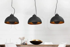 Elegante Hängelampe STUDIO 3 110cm schwarz Blattgold-Optik drei Schirme