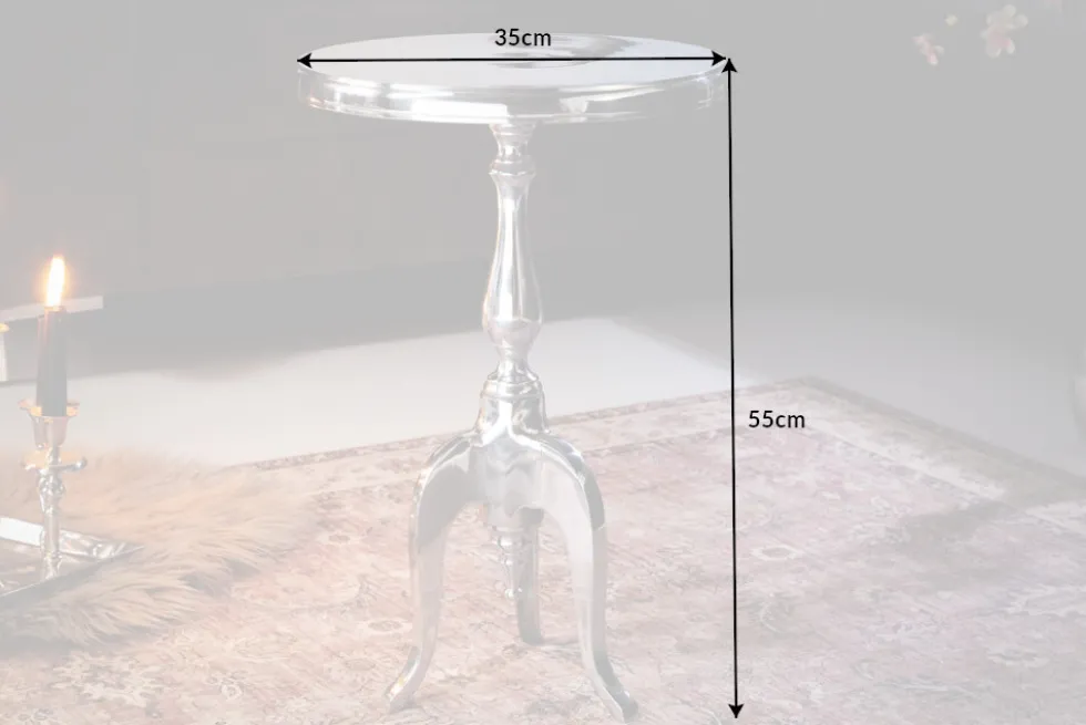 Eleganter Beistelltisch SAVOY 55cm silber poliert Dreibein mit runder Platte