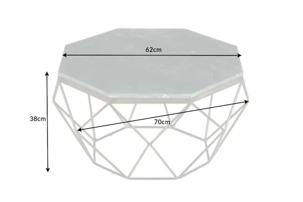 Eleganter Couchtisch DIAMOND 70cm grün messing mit Marmorplatte