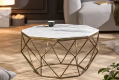 Eleganter Couchtisch DIAMOND 70cm weiß messing mit Marmorplatte
