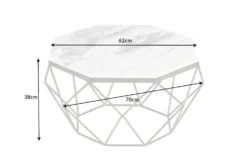 Eleganter Couchtisch DIAMOND 70cm weiß messing mit Marmorplatte