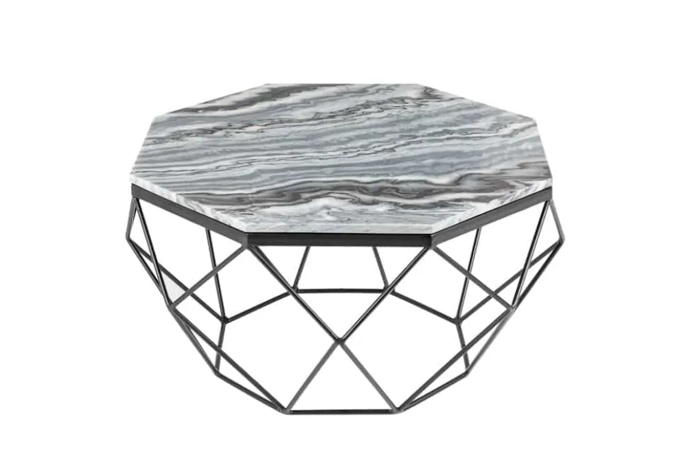 Eleganter Couchtisch DIAMOND 70cm grau schwarz mit Marmorplatte