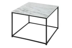 Eleganter Couchtisch ELEMENTS 50cm weiß mit polierter Marmor-Platte