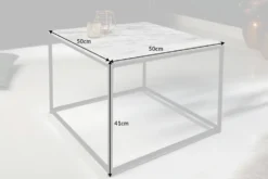 Eleganter Couchtisch ELEMENTS 50cm weiß mit polierter Marmor-Platte