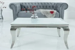 Eleganter Couchtisch MODERN BAROCK 100cm silber mit weißem Opalglas
