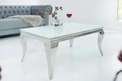 Eleganter Couchtisch MODERN BAROCK 100cm silber mit weißem Opalglas
