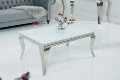 Eleganter Couchtisch MODERN BAROCK 100cm silber mit weißem Opalglas