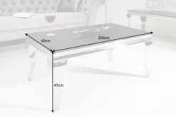 Eleganter Couchtisch MODERN BAROCK 100cm silber mit schwarzem Opalglas