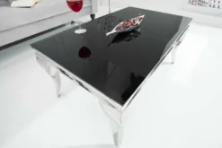 Eleganter Couchtisch MODERN BAROCK 100cm silber mit schwarzem Opalglas