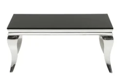 Eleganter Couchtisch MODERN BAROCK 100cm silber mit schwarzem Opalglas
