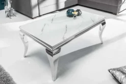 Eleganter Couchtisch MODERN BAROCK 100cm Glasplatte in Marmoroptik Edelstahlbeine