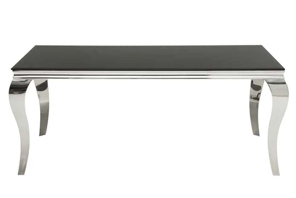 Eleganter Design Esstisch MODERN BAROCK 180cm schwarz Edelstahl Opalglas Tischplatte