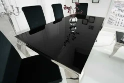 Eleganter Design Esstisch MODERN BAROCK 180cm schwarz Edelstahl Opalglas Tischplatte