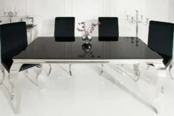 Eleganter Design Esstisch MODERN BAROCK 180cm schwarz Edelstahl Opalglas Tischplatte