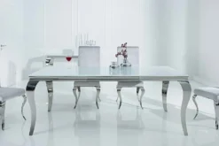 Eleganter Design Esstisch MODERN BAROCK 180cm weiß Edelstahl Opalglas Tischplatte
