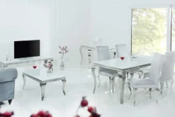 Eleganter Design Esstisch MODERN BAROCK 180cm weiß Edelstahl Opalglas Tischplatte
